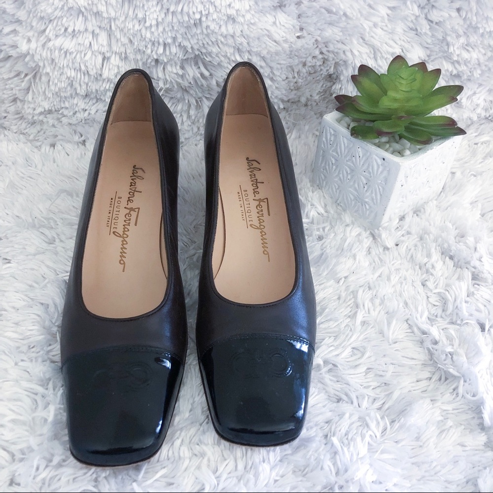 salvatore ferragamo | square toe block heels 7